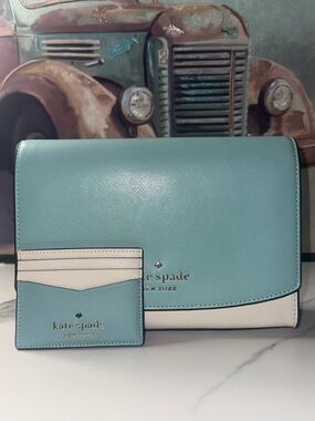 kate spade Tiffany Blue, White, and Navy Two-way Bag & Cardholder